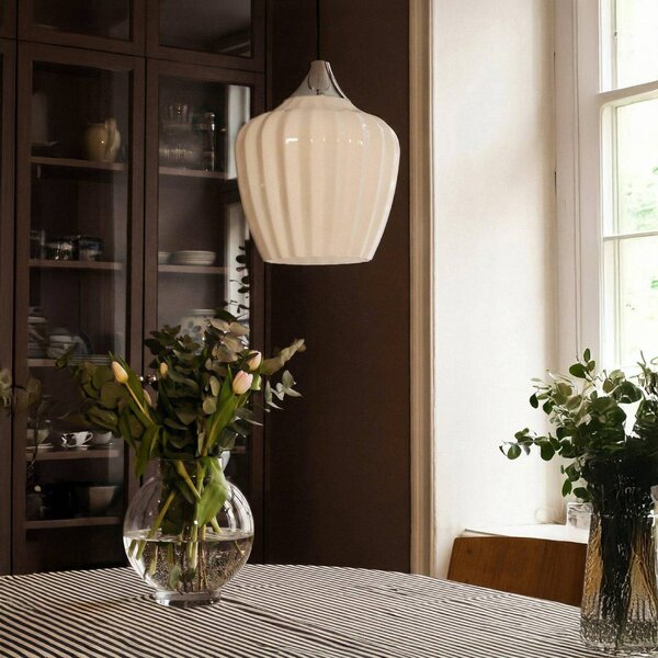 PR Home Závesné svietidlo Amalfi, opálovo biele, Ø 25 cm, sklo, zástrčka, Biela / opálová, Obývacia izba / jedáleň, Sklo, Škandinávsky, Závesné svietidlo