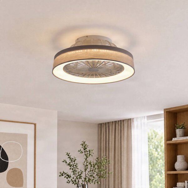 Lindby Stropný ventilátor Mace s LED osvetlením, sivý, Ø 47 cm, tichý,, Hliník / sivá / zinok, Obývacia izba / jedáleň, Plast, Moderný, Závesné svietidlo