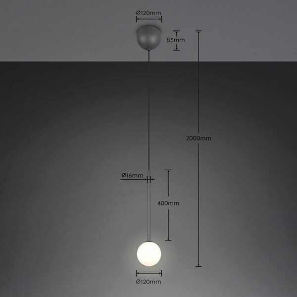 Trio Lighting Závesné svietidlo Firano, antracitová, Ø 12 cm, kovová, Čierna, Obývacia izba / jedáleň, kov, Moderný, Závesné svietidlo