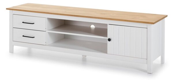 Biely TV stolík z borovicového dreva 158x47 cm Miranda – Marckeric