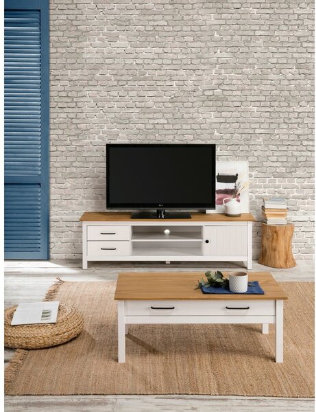 Biely TV stolík z borovicového dreva 158x47 cm Miranda – Marckeric