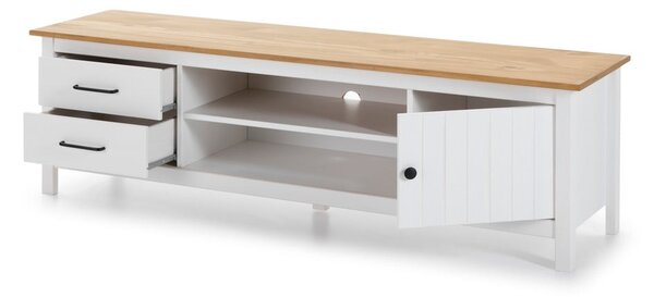 Biely TV stolík z borovicového dreva 158x47 cm Miranda – Marckeric