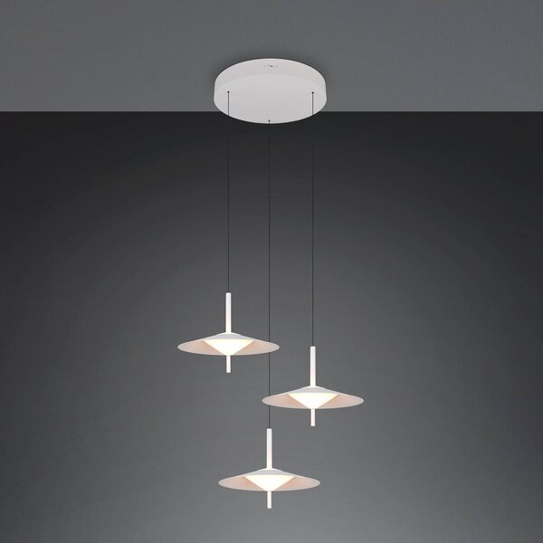 Trio Lighting LED závesné svietidlo Amalo, matná biela, Ø 67 cm, kov, 3-pl., Biela / opálová, Obývacia izba / jedáleň, kov, Moderný, Závesné svietidlo