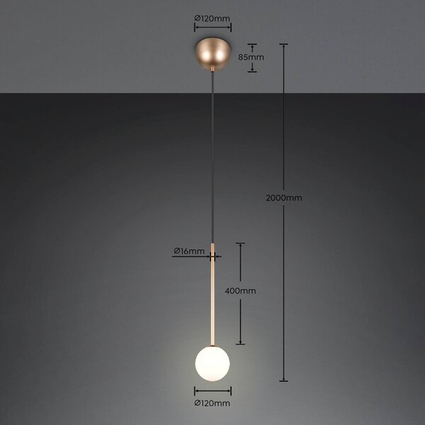 Trio Lighting Závesné svietidlo Firano, zlatá, Ø 12 cm, kov, Mosadz / zlato, Obývacia izba / jedáleň, kov, Moderný, Závesné svietidlo