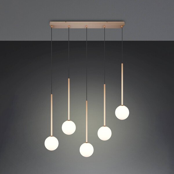 Trio Lighting Závesné svietidlo Firano, zlatá, dĺžka 107 cm, kovová, 5-pl., Mosadz / zlato, Obývacia izba / jedáleň, kov, Moderný, Závesné svietidlo