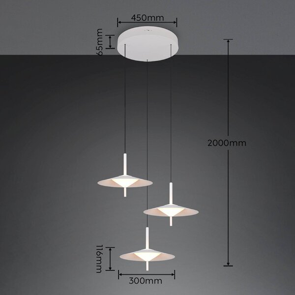 Trio Lighting LED závesné svietidlo Amalo, matná biela, Ø 67 cm, kov, 3-pl., Biela / opálová, Obývacia izba / jedáleň, kov, Moderný, Závesné svietidlo