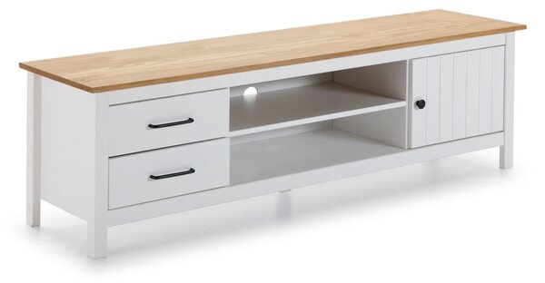 Biely TV stolík z borovicového dreva 158x47 cm Miranda – Marckeric
