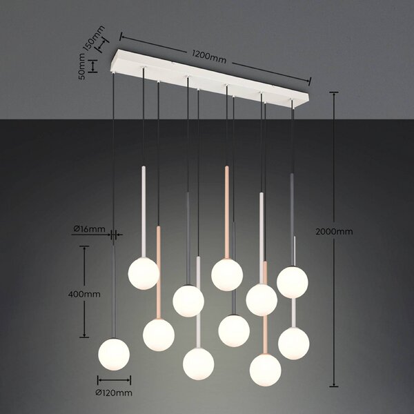 Trio Lighting Závesné svietidlo Firano, farebné, dĺžka 129 cm, kovová, 11-pl., Viacfarebné, Obývacia izba / jedáleň, kov, Moderný, Závesné svietidlo
