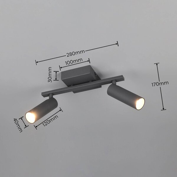 Trio Lighting Stropné bodové svetlo Dara, dĺžka 28 cm, antracitová farba, kov, 2-pl., Čierna, Obývacia izba / jedáleň, kov, Moderný, Stropné svetlo