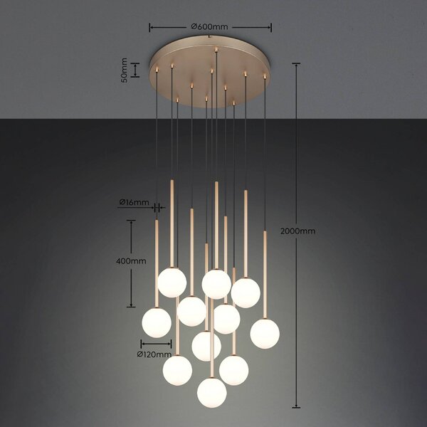 Trio Lighting Závesné svietidlo Firano, zlatá, Ø 66 cm, kov, 11-pl., Mosadz / zlato, Obývacia izba / jedáleň, kov, Moderný, Závesné svietidlo