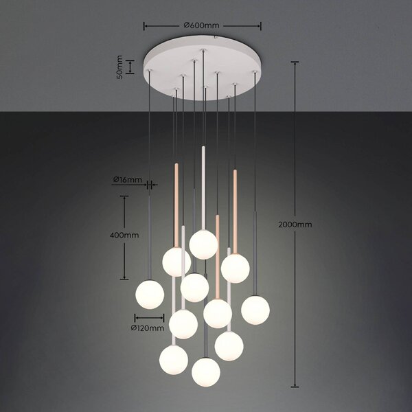 Trio Lighting Závesné svietidlo Firano, farebné, Ø 66 cm, kovové, 11-pl., Viacfarebné, Obývacia izba / jedáleň, kov, Moderný, Závesné svietidlo