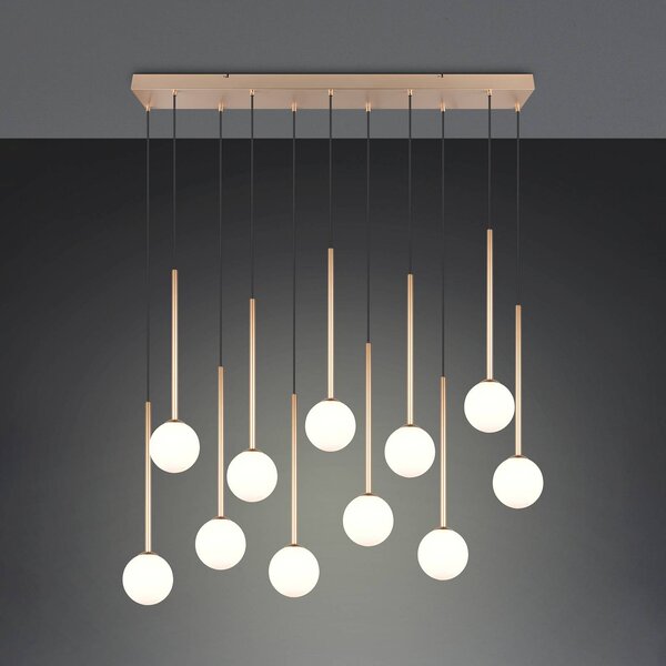 Trio Lighting Závesné svietidlo Firano, zlatá, dĺžka 129 cm, kov, 11-pl., Mosadz / zlato, Obývacia izba / jedáleň, kov, Moderný, Závesné svietidlo