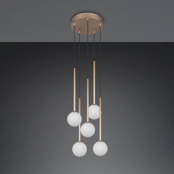 Trio Lighting Závesné svietidlo Firano, zlatá, Ø 36 cm, kov, 5-pl., Mosadz / zlato, Obývacia izba / jedáleň, kov, Moderný, Závesné svietidlo