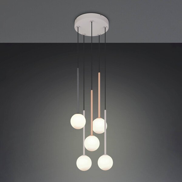 Trio Lighting Závesné svietidlo Firano, farebné, Ø 36 cm, kovové, 5-pl., Viacfarebné, Obývacia izba / jedáleň, kov, Moderný, Závesné svietidlo