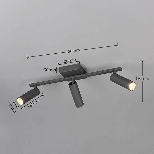Trio Lighting Stropné bodové svetlo Dara, dĺžka 46 cm, antracitová farba, kov, 3-pl., Čierna, Obývacia izba / jedáleň, kov, Moderný, Stropné svetlo