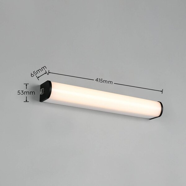 Trio Lighting LED nástenné svetlo Giacomo, šírka 41 cm, čierna, kov, IP44, Čierna, Kúpeľňa, kov, Moderný
