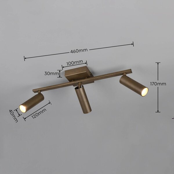 Trio Lighting Stropné bodové svetlo Dara, dĺžka 46 cm, platinovo sfarbený kov, 3-pl., Hliník / sivá / zinok, Obývacia izba / jedáleň, kov, Moderný, Stropné svetlo