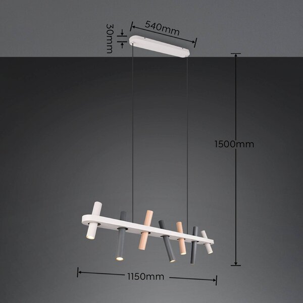 Trio Lighting Závesné svietidlo Terloa, farebné, dĺžka 115 cm, kovová, 7-pl., Viacfarebné, Obývacia izba / jedáleň, kov, Moderný, Závesné svietidlo