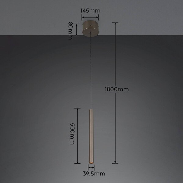 Trio Lighting LED závesné svietidlo Arimato, Ø 4 cm, platinová farba, kov,, Hliník / sivá / zinok, Obývacia izba / jedáleň, kov, Moderný, Závesné svietidlo