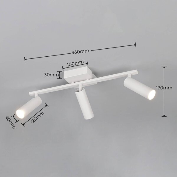 Trio Lighting Stropné bodové svetlo Dara, dĺžka 46 cm, sivý, kov, 3-pl., Hliník / sivá / zinok, Obývacia izba / jedáleň, kov, Moderný, Stropné svetlo
