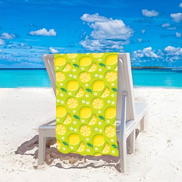 Plážový set LEMONS – osuška 100×180 cm a pončo 80×145 cm, zelený
