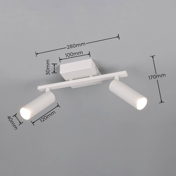 Trio Lighting Stropné bodové svetlo Dara, dĺžka 28 cm, sivý, kov, 2-pl., Hliník / sivá / zinok, Obývacia izba / jedáleň, kov, Moderný, Stropné svetlo