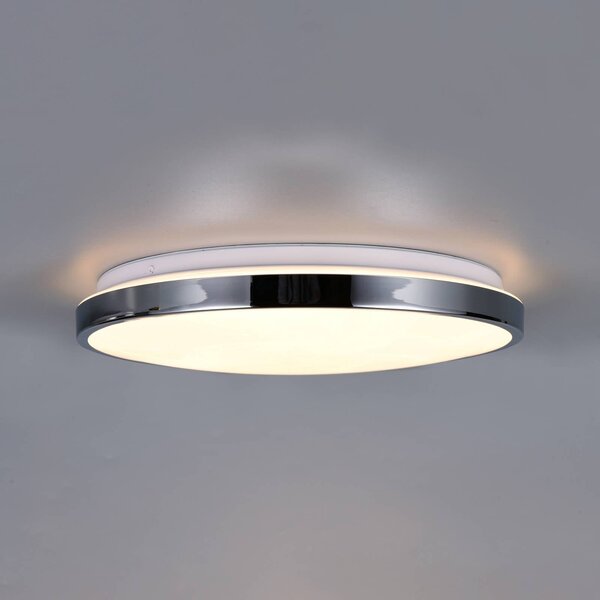 Trio Lighting Stropné LED svetlo Fena, chrómová farba, Ø 38 cm, kov, IP44, Chrómová / strieborná, Kúpeľňa, kov, Moderný, Závesné svietidlo