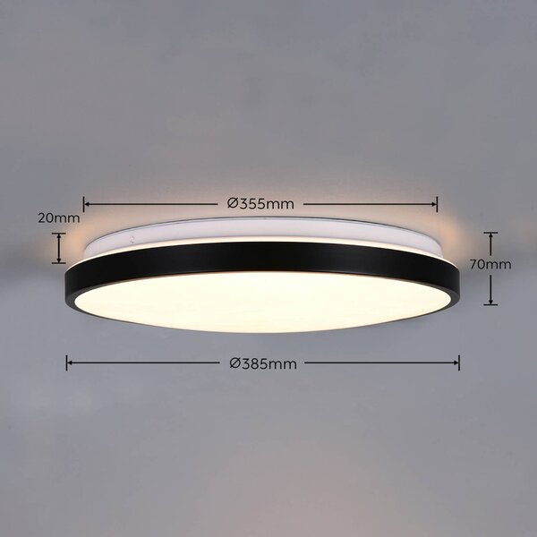 Trio Lighting Stropné LED svetlo Fena, matná čierna, Ø 38 cm, kov, IP44, Čierna, Kúpeľňa, kov, Moderný, Závesné svietidlo