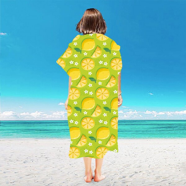 Plážový set LEMONS – osuška 100×180 cm a pončo 80×145 cm, zelený