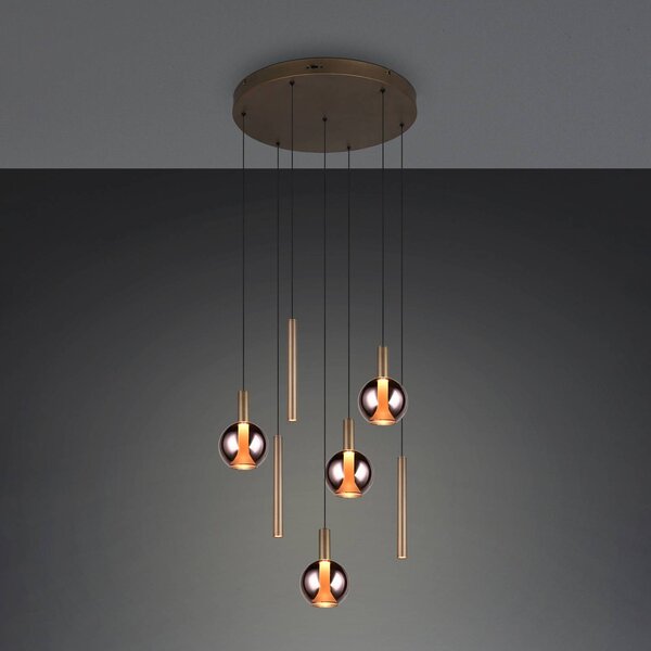 Trio Lighting LED závesné svietidlo Melaro, Ø 59 cm, platinová, kov/sklo, 7-pl., Hliník / sivá / zinok, Obývacia izba / jedáleň, kov, Závesné svietidlo