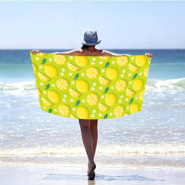 Plážový set LEMONS – osuška 100×180 cm a pončo 80×145 cm, zelený