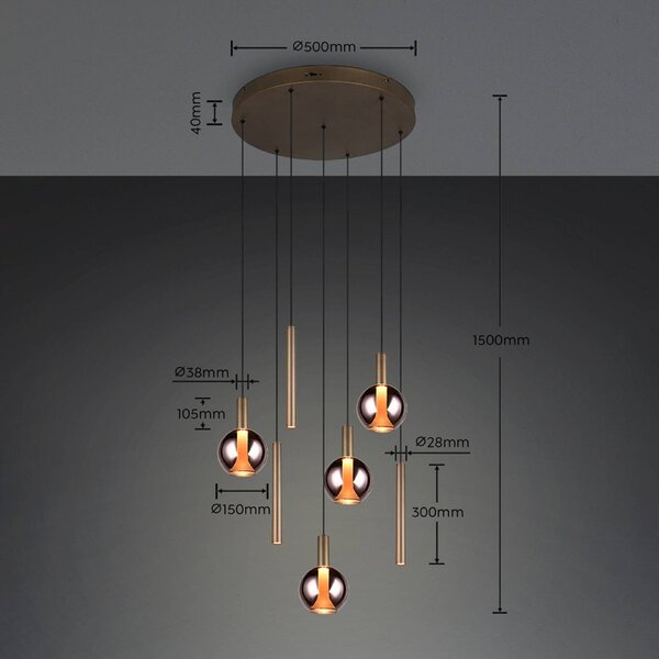 Trio Lighting LED závesné svietidlo Melaro, Ø 59 cm, platinová, kov/sklo, 7-pl., Hliník / sivá / zinok, Obývacia izba / jedáleň, kov, Závesné svietidlo