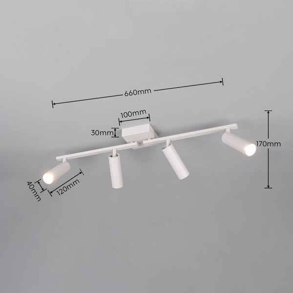 Trio Lighting Stropné bodové svetlo Dara, dĺžka 66 cm, sivý, kov, 4-pl., Hliník / sivá / zinok, Obývacia izba / jedáleň, kov, Moderný, Stropné svetlo