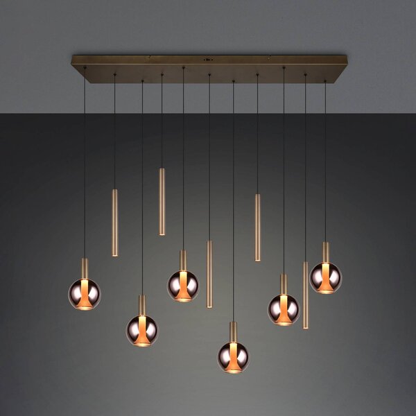 Trio Lighting LED závesné svietidlo Melaro, 120 cm, platinová, kov/sklo, 11-pl., Hliník / sivá / zinok, Obývacia izba / jedáleň, kov, Závesné svietidlo