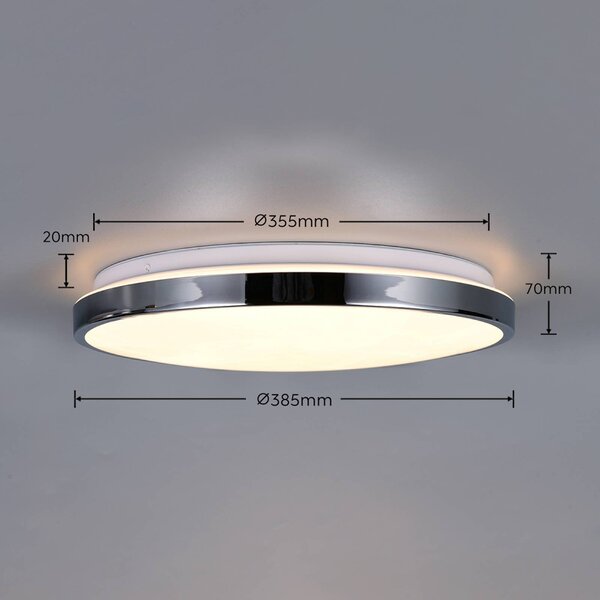 Trio Lighting Stropné LED svetlo Fena, chrómová farba, Ø 38 cm, kov, IP44, Chrómová / strieborná, Kúpeľňa, kov, Moderný, Závesné svietidlo