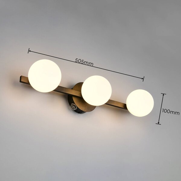 Trio Lighting Nástenné svetlo Alfio, 50 cm, čierna, kov/sklo, IP44, 3-pl., Čierna, Kúpeľňa, kov, Moderný