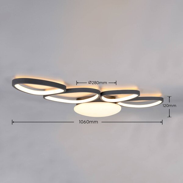 Trio Lighting Stropné LED svetlo Amelio, čierne, 102 cm, diaľkové ovládanie, Biela / opálová, Obývacia izba / jedáleň, Plast, Moderný