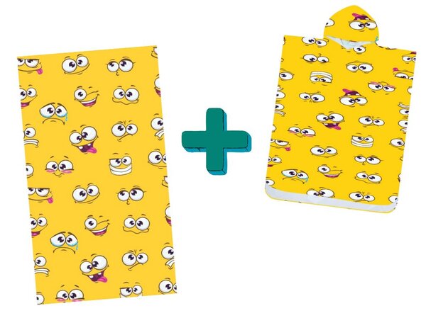 Plážový set SMILE – osuška 100×180 cm a pončo 80×145 cm, žltý