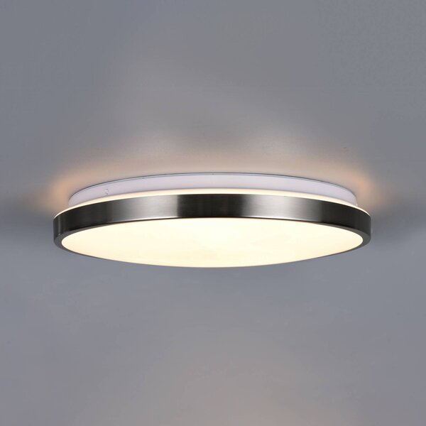 Trio Lighting Stropné LED svetlo Fena, matný nikl, Ø 38 cm, kov, IP44, Hliník / sivá / zinok, Kúpeľňa, kov, Moderný, Závesné svietidlo