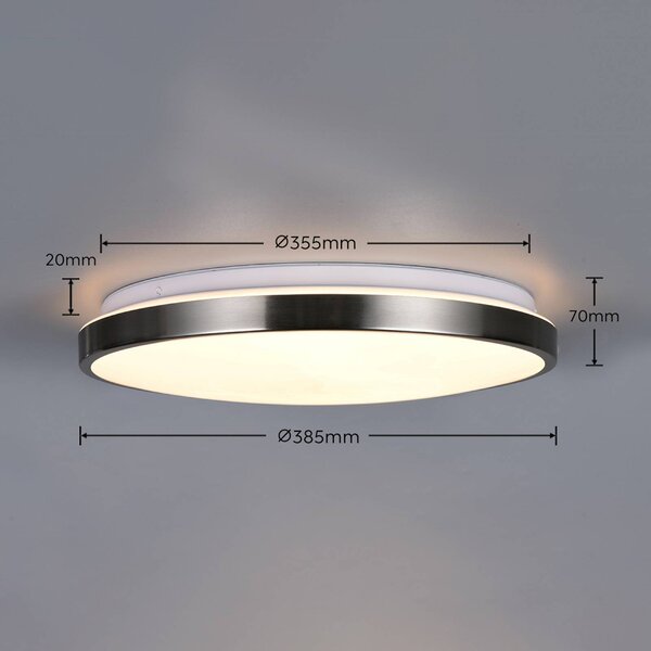 Trio Lighting Stropné LED svetlo Fena, matný nikl, Ø 38 cm, kov, IP44, Hliník / sivá / zinok, Kúpeľňa, kov, Moderný, Závesné svietidlo