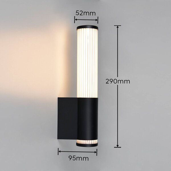 Trio Lighting LED nástenné svetlo Stefano, matná čierna, výška 29 cm, kov, IP44, Čierna, Kúpeľňa, Plast, Moderný, Nástenné svietidlo