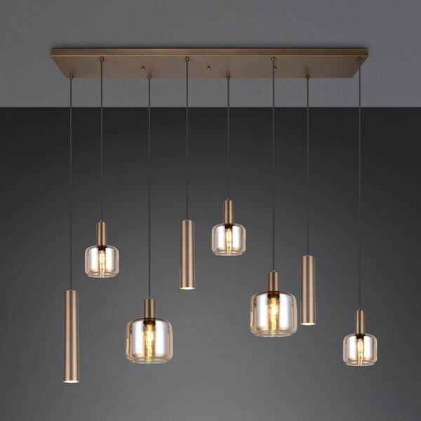 Trio Lighting Závesné svietidlo Mataro, platinová farba, 118 cm, 8-pl., sklo/kov, Hliník / sivá / zinok, Obývacia izba / jedáleň, Sklo, Moderný, Závesné svietidlo