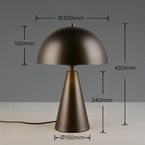 Trio Lighting Stolová lampa Alfie, platinová farba, výška 43 cm, kov, E27, Hliník / sivá / zinok, Obývacia izba / jedáleň, kov, Stojacie svietidlo