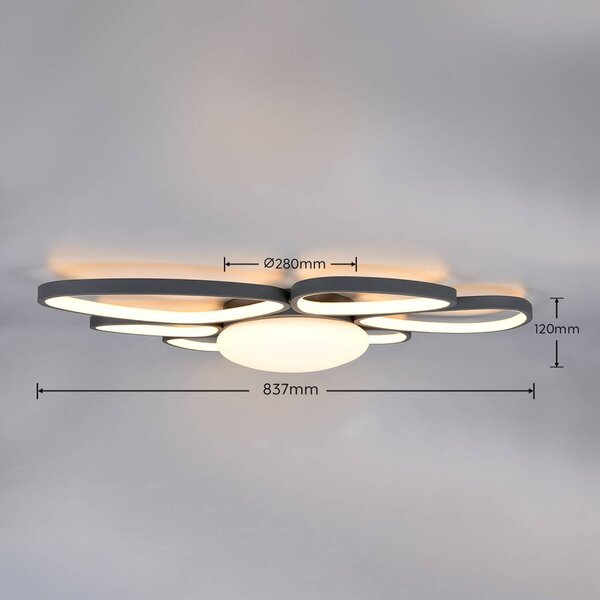 Trio Lighting Stropné LED svetlo Amelio, čierne, 85 cm, diaľkové ovládanie, Biela / opálová, Obývacia izba / jedáleň, Plast, Moderný