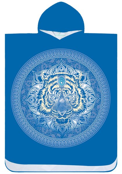 Plážová sada TIGER – osuška 100×180 cm a pončo 80×145 cm, modrá