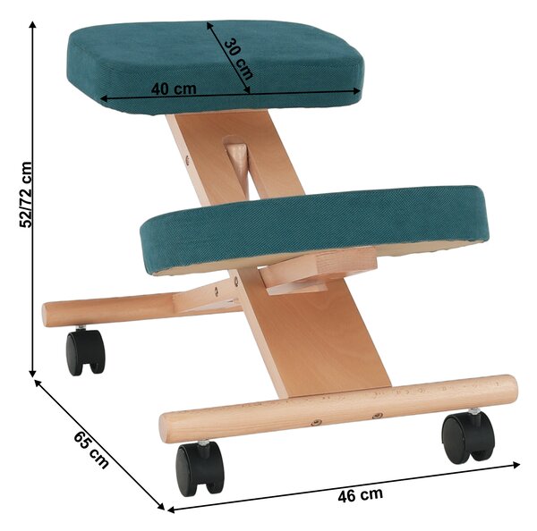 KONDELA Ergonomická kľakačka, petrolejová/buk, FLONET