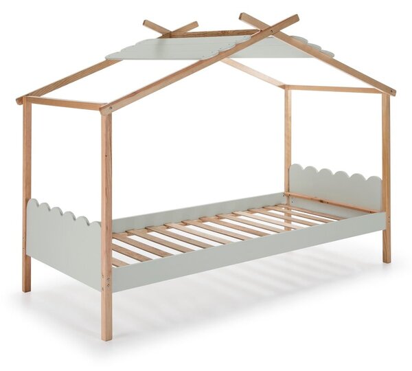 Sivá detská posteľ s konštrukciou z borovicového dreva Marckeric Nuvem, 90 x 190 cm