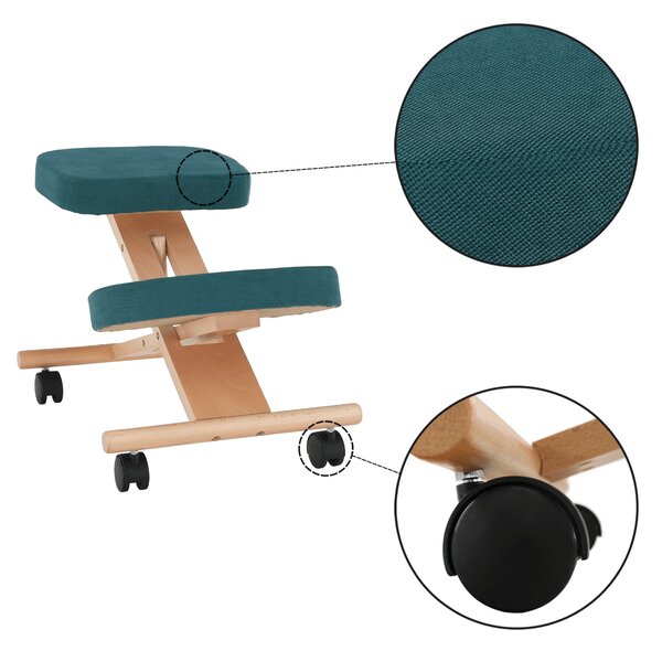 KONDELA Ergonomická kľakačka, petrolejová/buk, FLONET