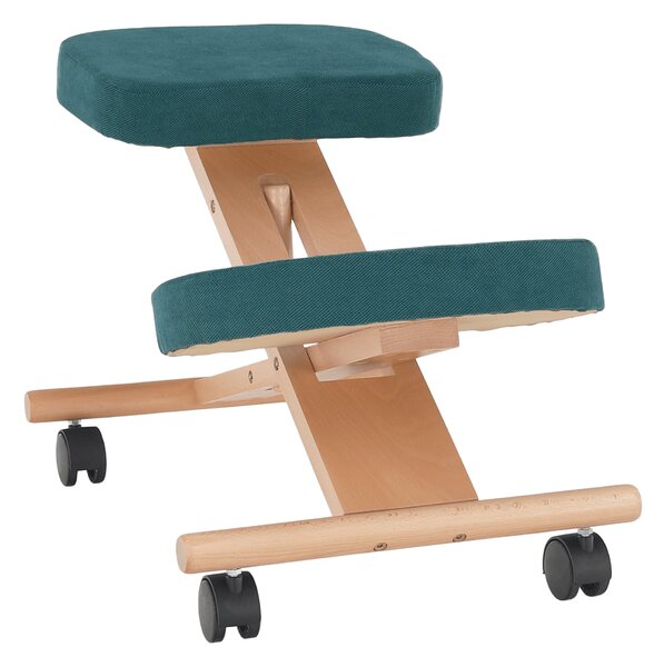KONDELA Ergonomická kľakačka, petrolejová/buk, FLONET