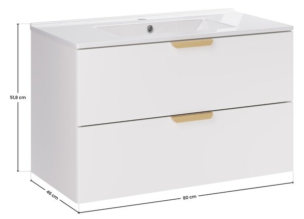 Comad Závesná kúpeľňová skrinka Aster Lava so zápustným umývadlom 80 cm biela